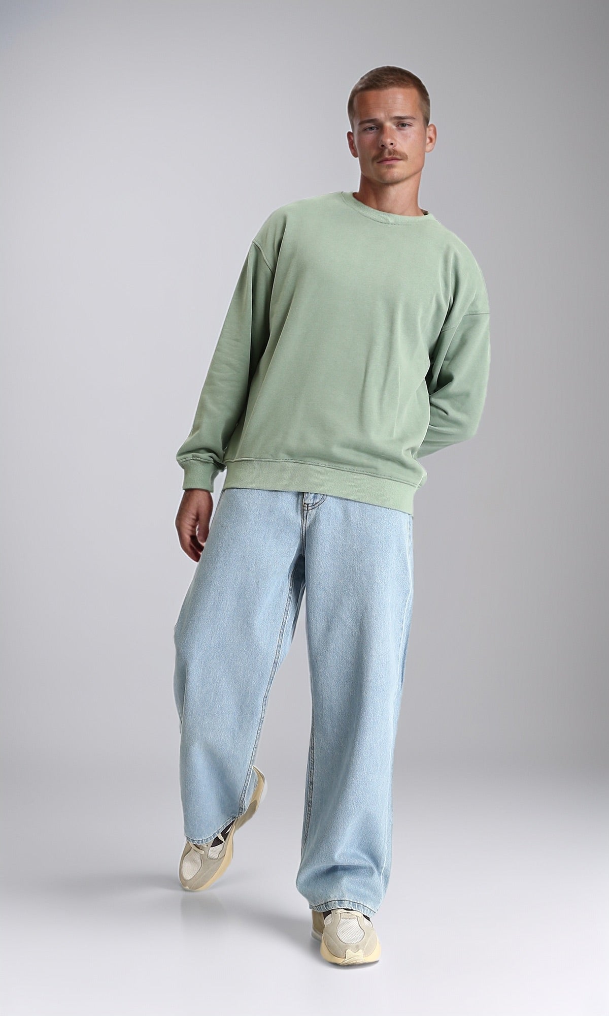 R214216 - Ribbed Crew Neck Slip On Sweatshirt - Dark Mint