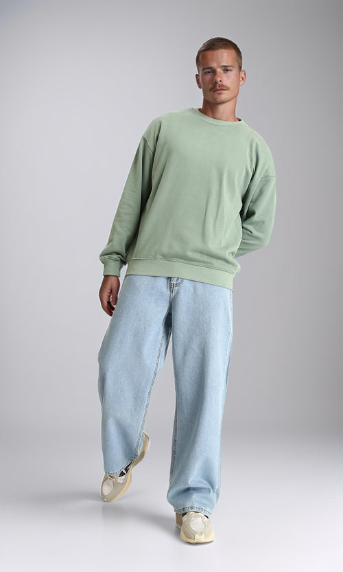 R214216 - Ribbed Crew Neck Slip On Sweatshirt - Dark Mint
