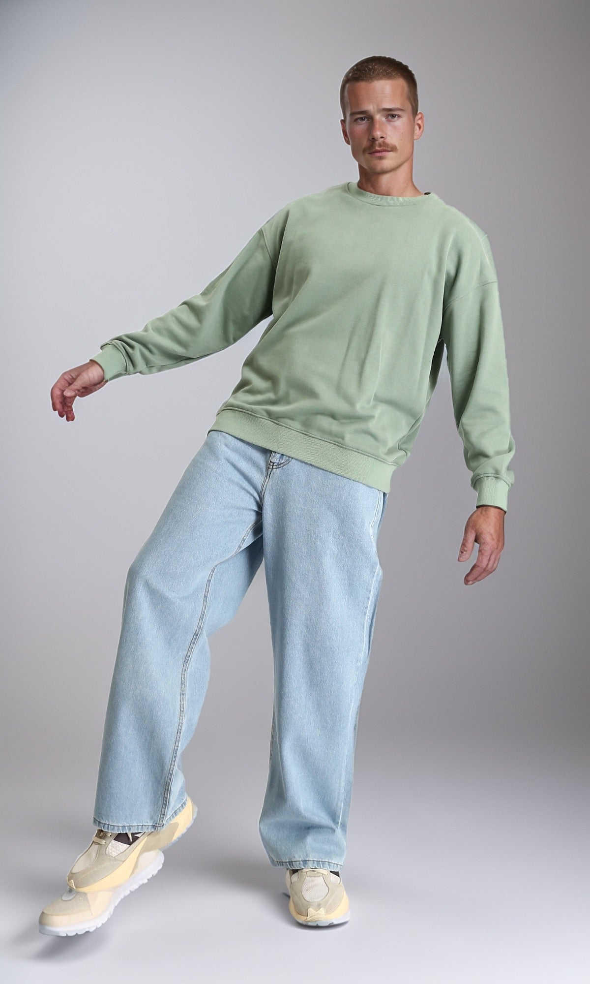 R214216 - Ribbed Crew Neck Slip On Sweatshirt - Dark Mint