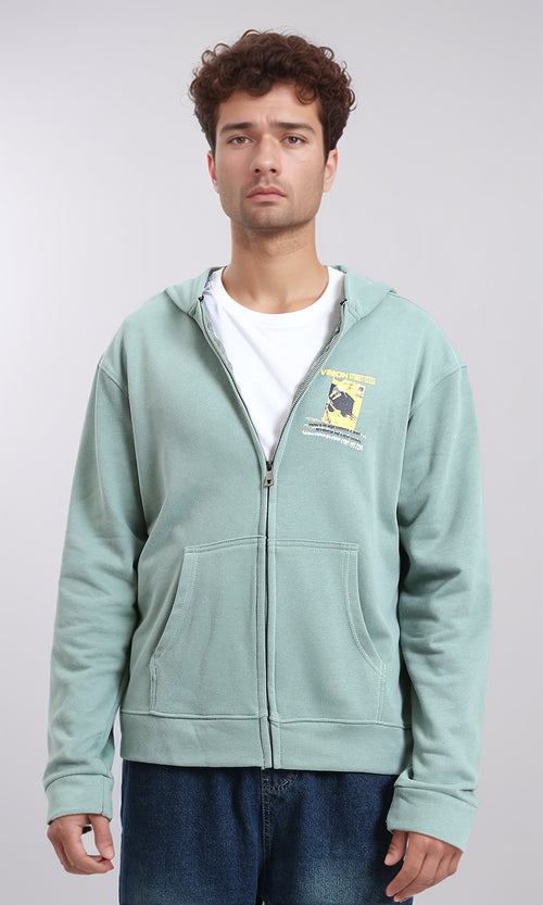 R214218 - Regular Fit Cotton Printed Hoodie - Mint