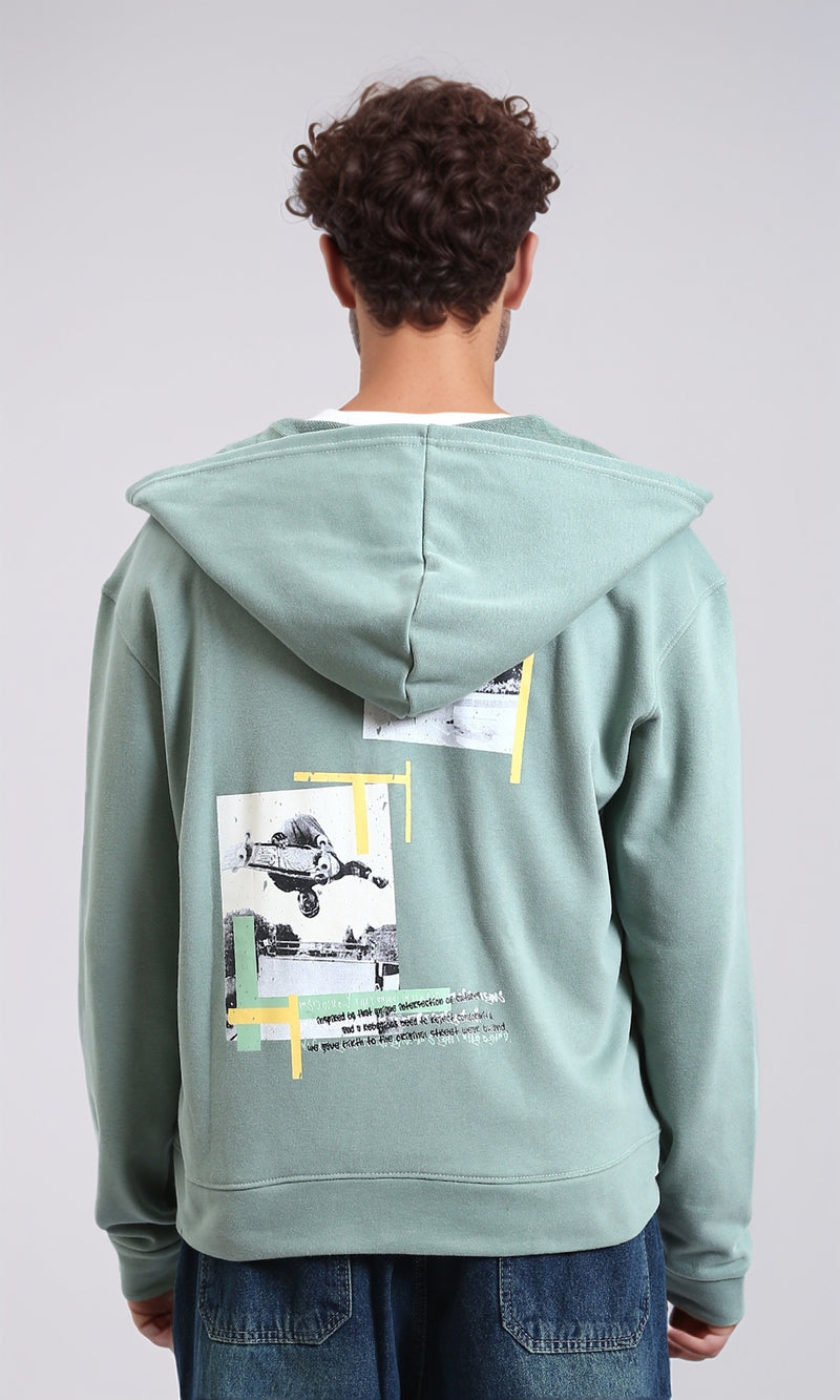 R214218 - Regular Fit Cotton Printed Hoodie - Mint