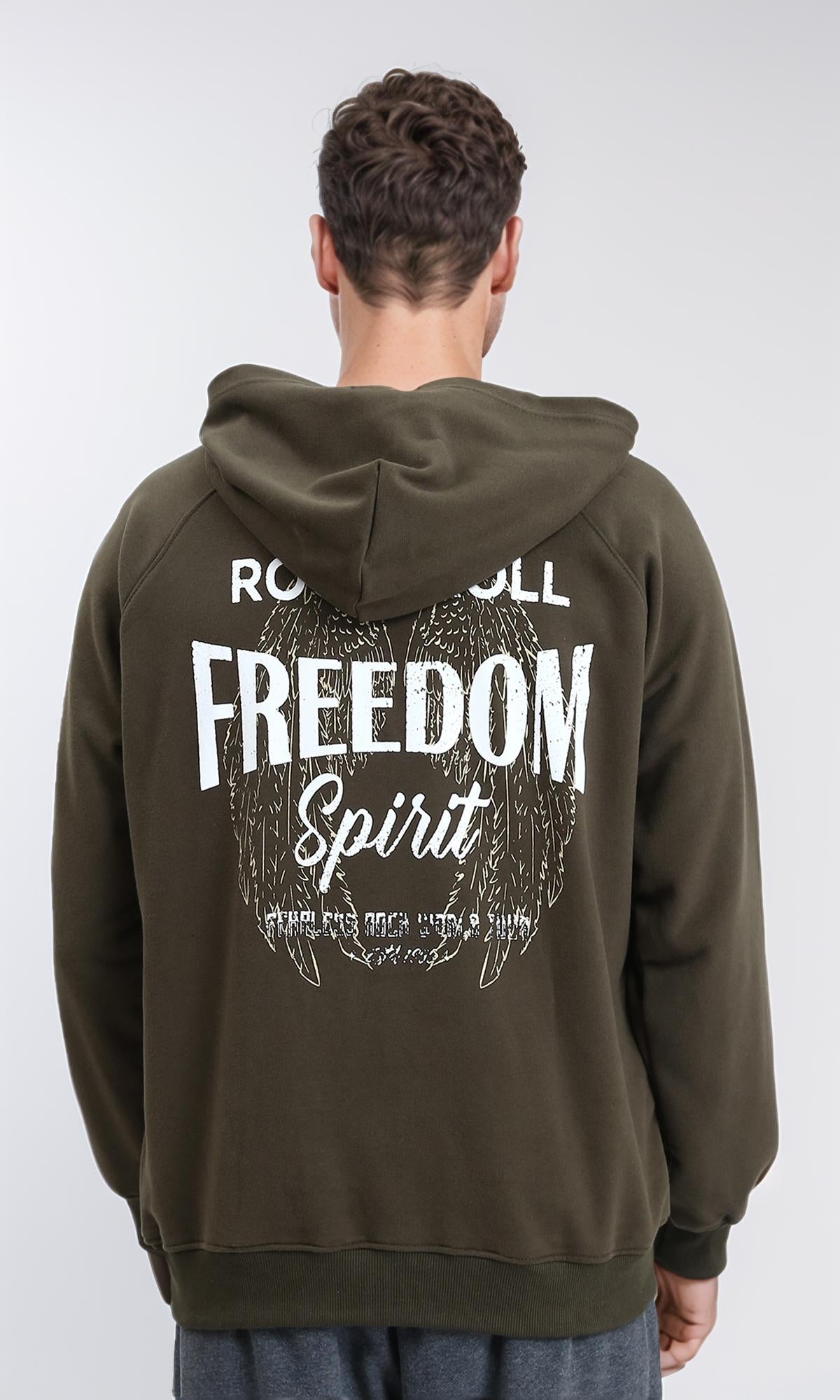 R214219 - "Rock & Roll" Long Sleeves Hoodie - Dark Khaki