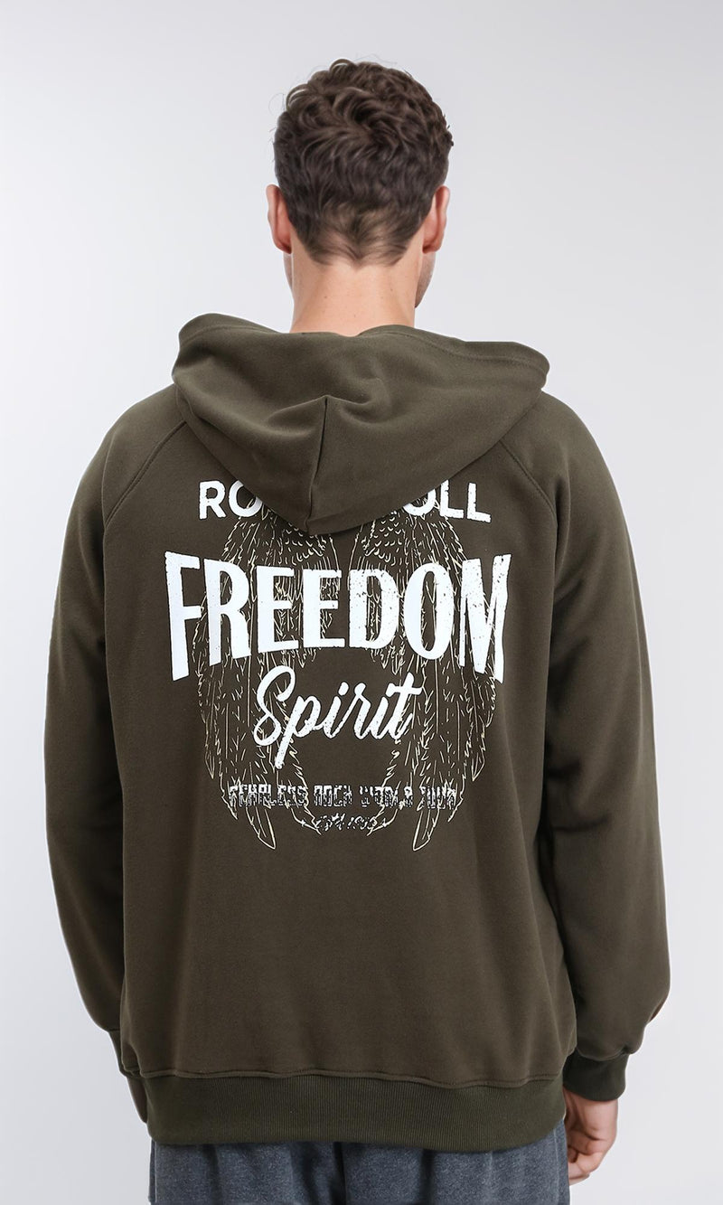 R214219 - "Rock & Roll" Long Sleeves Hoodie - Dark Khaki