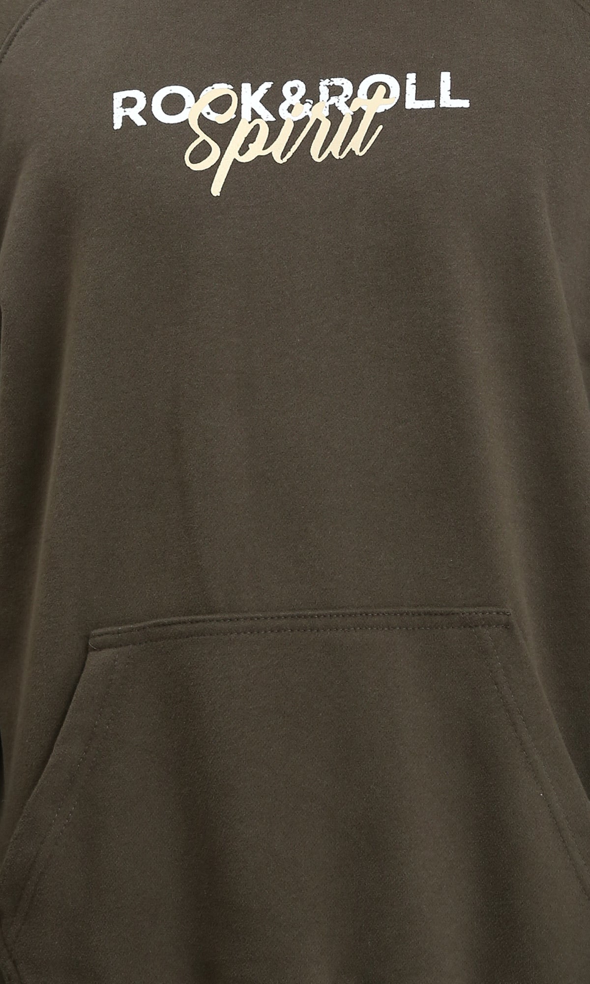 R214219 - "Rock & Roll" Long Sleeves Hoodie - Dark Khaki