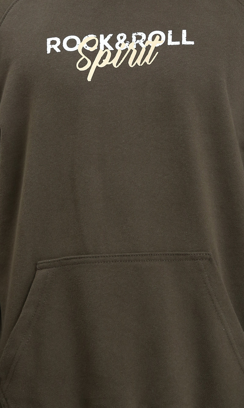 R214219 - "Rock & Roll" Long Sleeves Hoodie - Dark Khaki