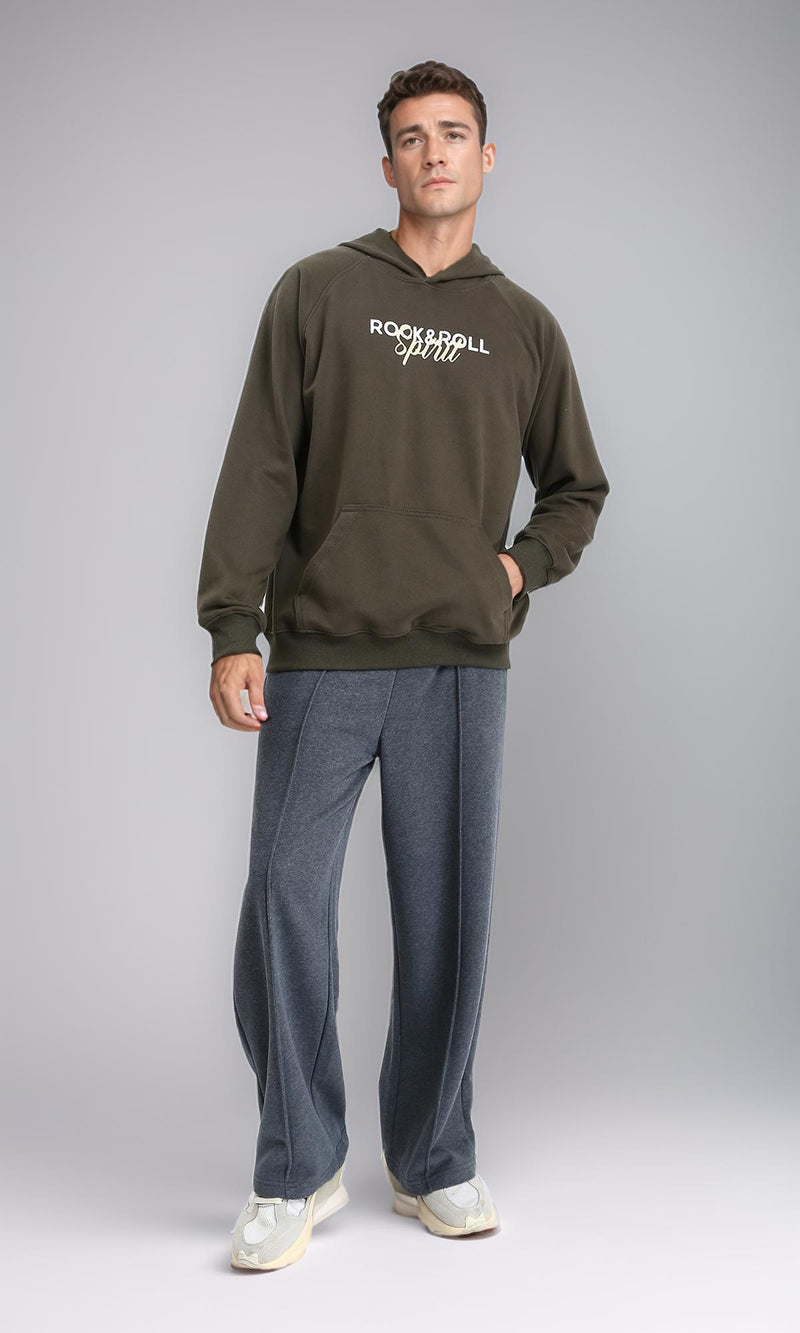 R214219 - "Rock & Roll" Long Sleeves Hoodie - Dark Khaki