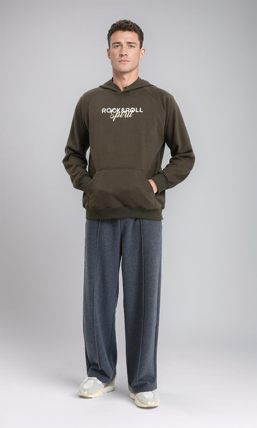 R214219 - "Rock & Roll" Long Sleeves Hoodie - Dark Khaki
