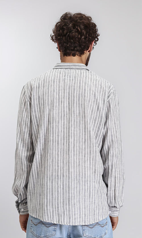 R214220 - Striped Long Sleeves Casual Shirt - Grey & White