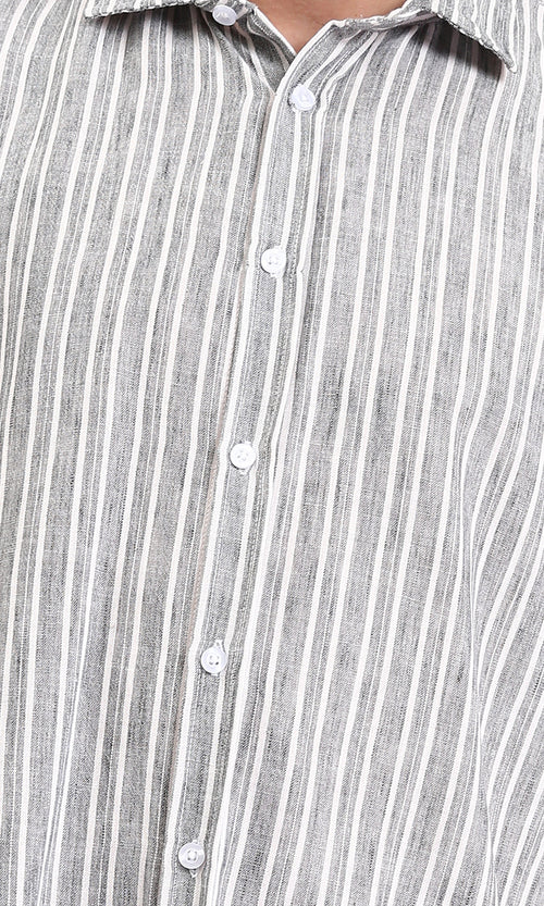 R214220 - Striped Long Sleeves Casual Shirt - Grey & White