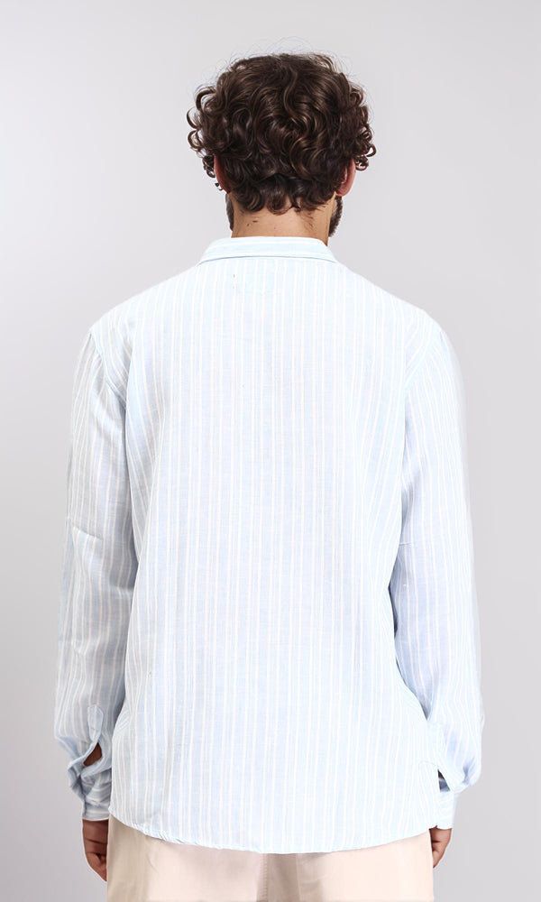 R214223 - Striped Long Sleeves Casual Shirt - Aqua & White