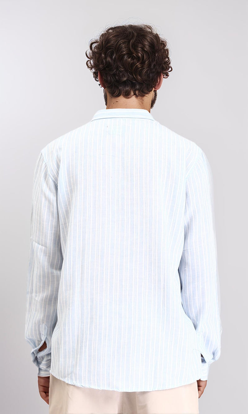 R214223 - Striped Long Sleeves Casual Shirt - Aqua & White
