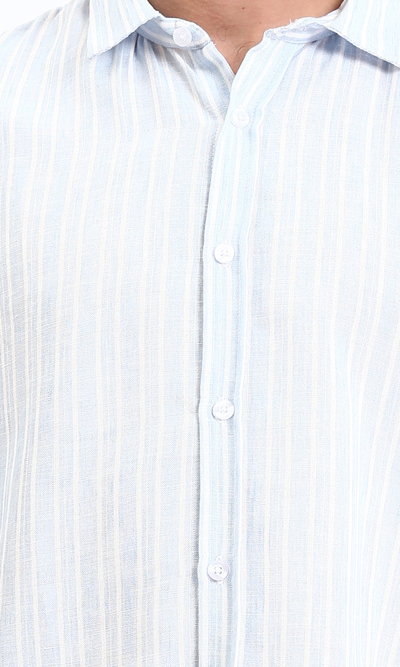 R214223 - Striped Long Sleeves Casual Shirt - Aqua & White