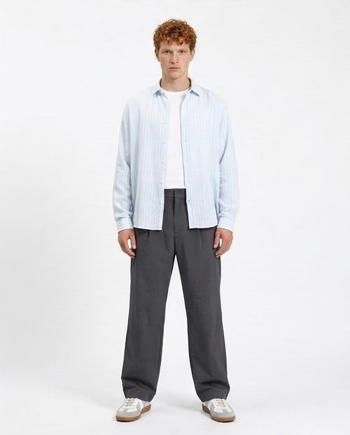 Ravin | Men’s Relaxed Linen-Blend Striped Shirt – Light Blue - R214223