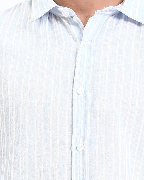 Ravin | Men’s Relaxed Linen-Blend Striped Shirt – Light Blue - R214223