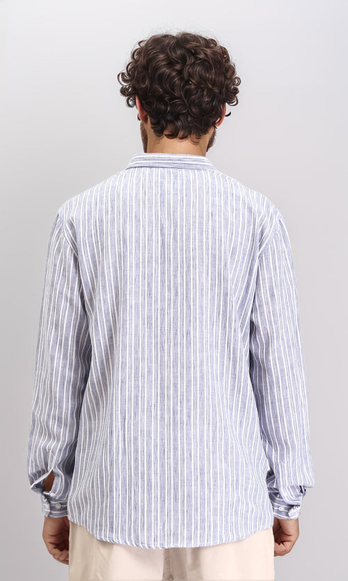 R214224 - Striped Long Sleeves Casual Shirt - Navy Blue & White