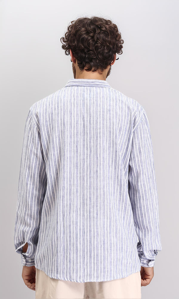 R214224 - Striped Long Sleeves Casual Shirt - Navy Blue & White