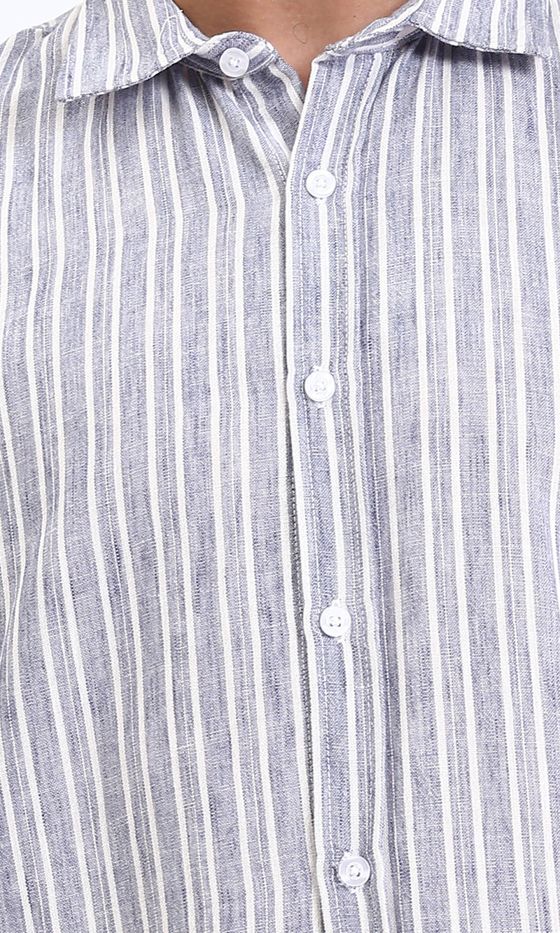 R214224 - Striped Long Sleeves Casual Shirt - Navy Blue & White