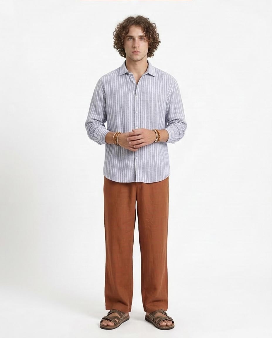 Ravin Men's Relaxed Ticking Stripe Linen Look-Blend Shirt - R214224