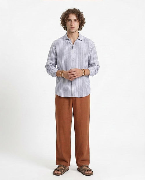 Ravin Men's Relaxed Ticking Stripe Linen Look-Blend Shirt - R214224