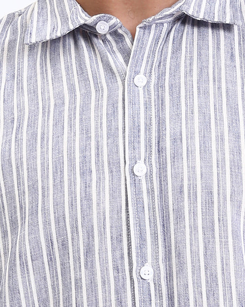 Ravin Men's Relaxed Ticking Stripe Linen Look-Blend Shirt - R214224