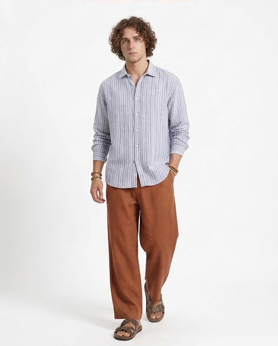Ravin Men's Relaxed Ticking Stripe Linen Look-Blend Shirt - R214224