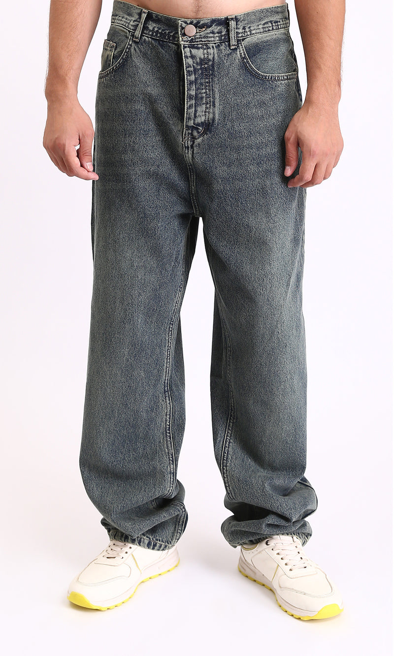 R214252 - Wide Leg Fashionable Casual Jeans - Light Greenish Blue