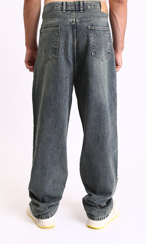 R214252 - Wide Leg Fashionable Casual Jeans - Light Greenish Blue