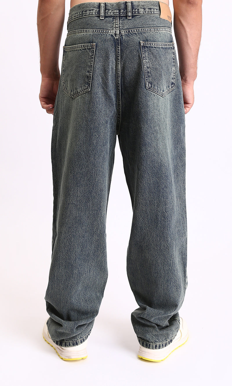 R214252 - Wide Leg Fashionable Casual Jeans - Light Greenish Blue