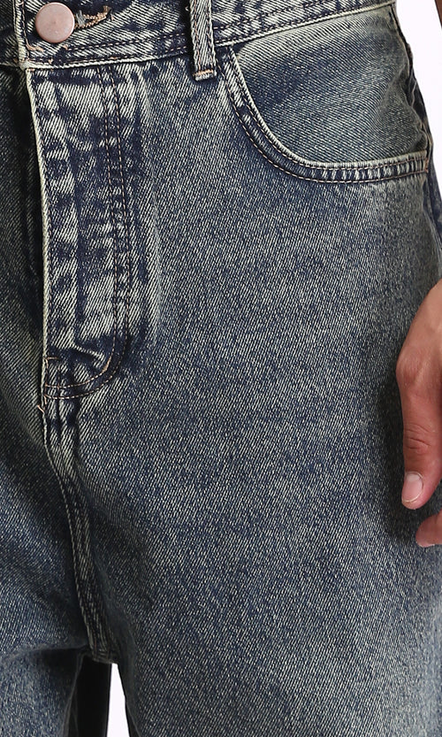 R214252 - Wide Leg Fashionable Casual Jeans - Light Greenish Blue