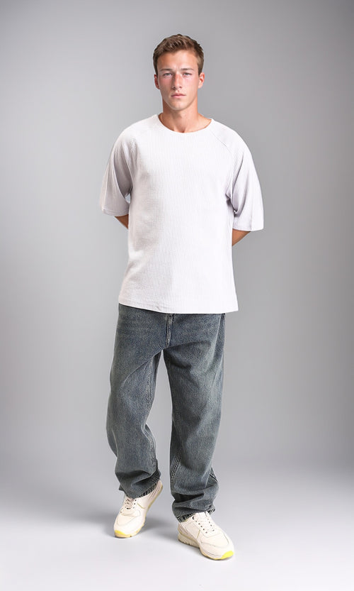 R214252 - Wide Leg Fashionable Casual Jeans - Light Greenish Blue