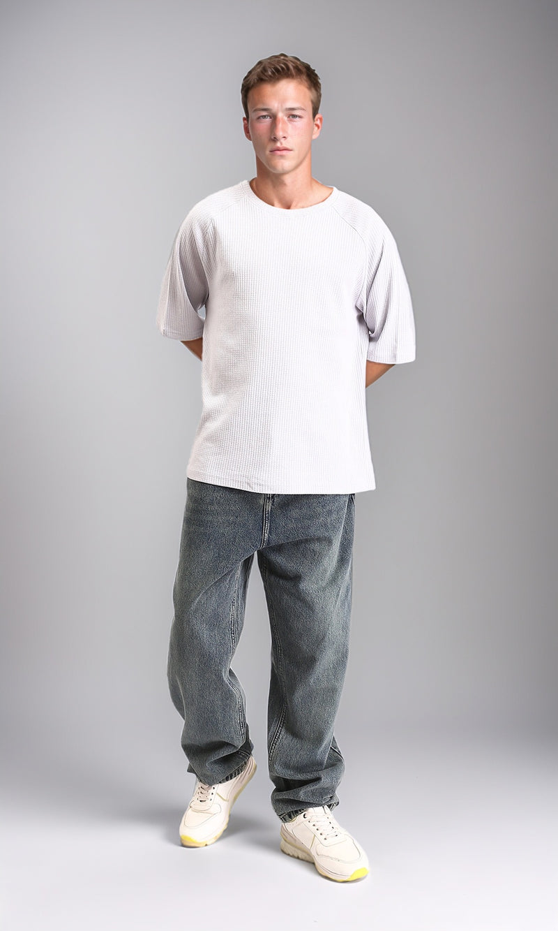 R214252 - Wide Leg Fashionable Casual Jeans - Light Greenish Blue