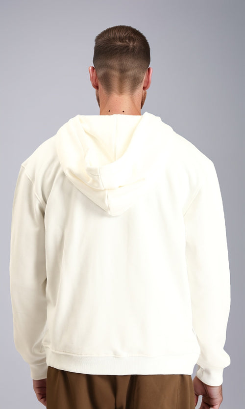 R214269 - Long Sleeves Solid Zipped Hoodie - Off-White