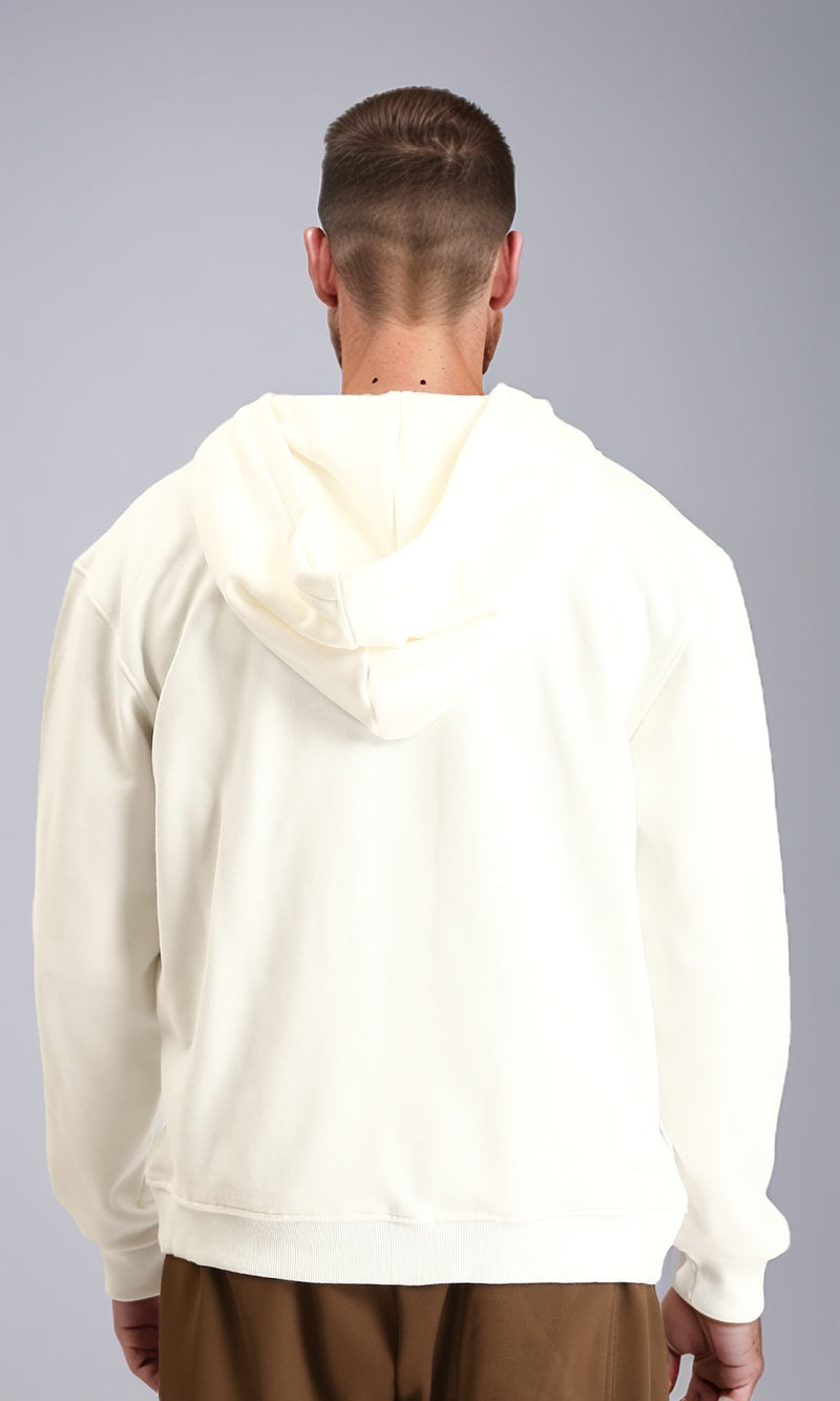 R214269 - Long Sleeves Solid Zipped Hoodie - Off-White