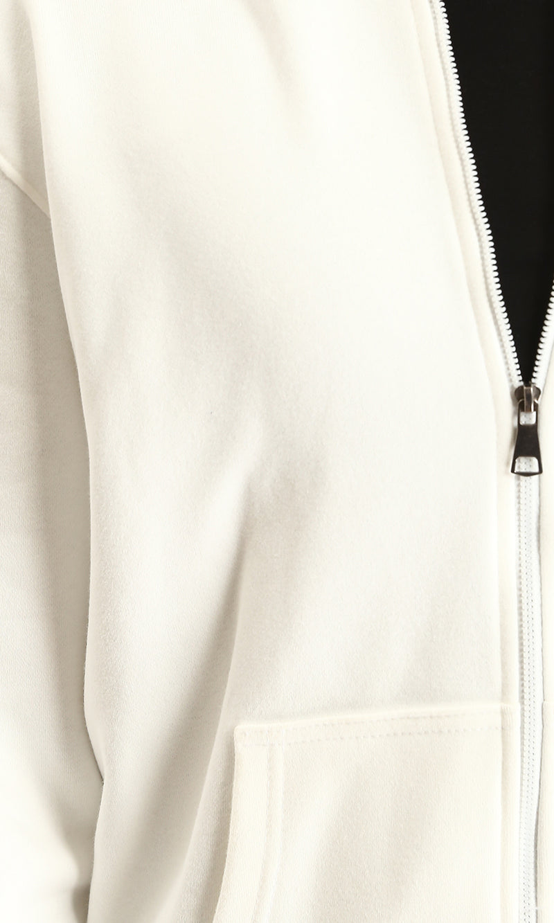 R214269 - Long Sleeves Solid Zipped Hoodie - Off-White