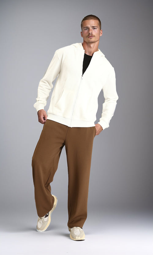 R214269 - Long Sleeves Solid Zipped Hoodie - Off-White