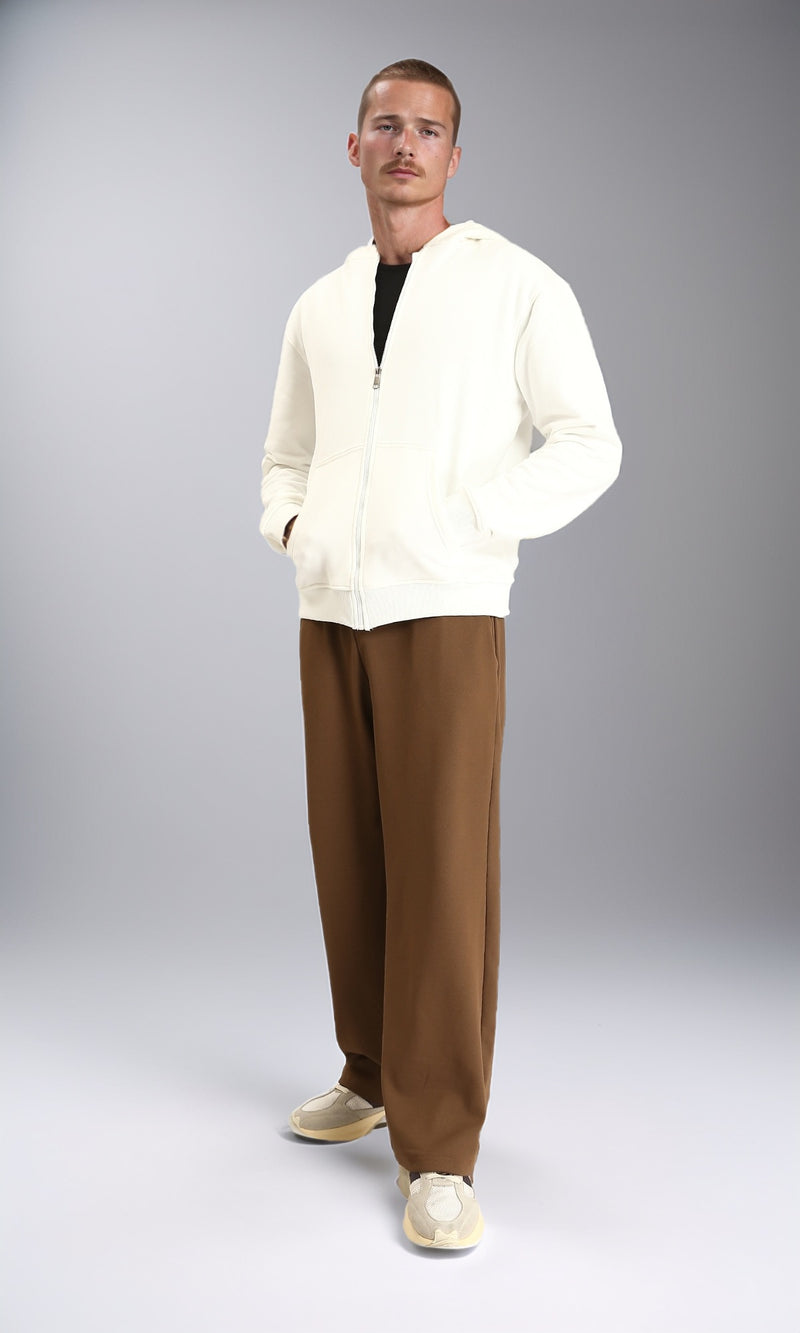 R214269 - Long Sleeves Solid Zipped Hoodie - Off-White