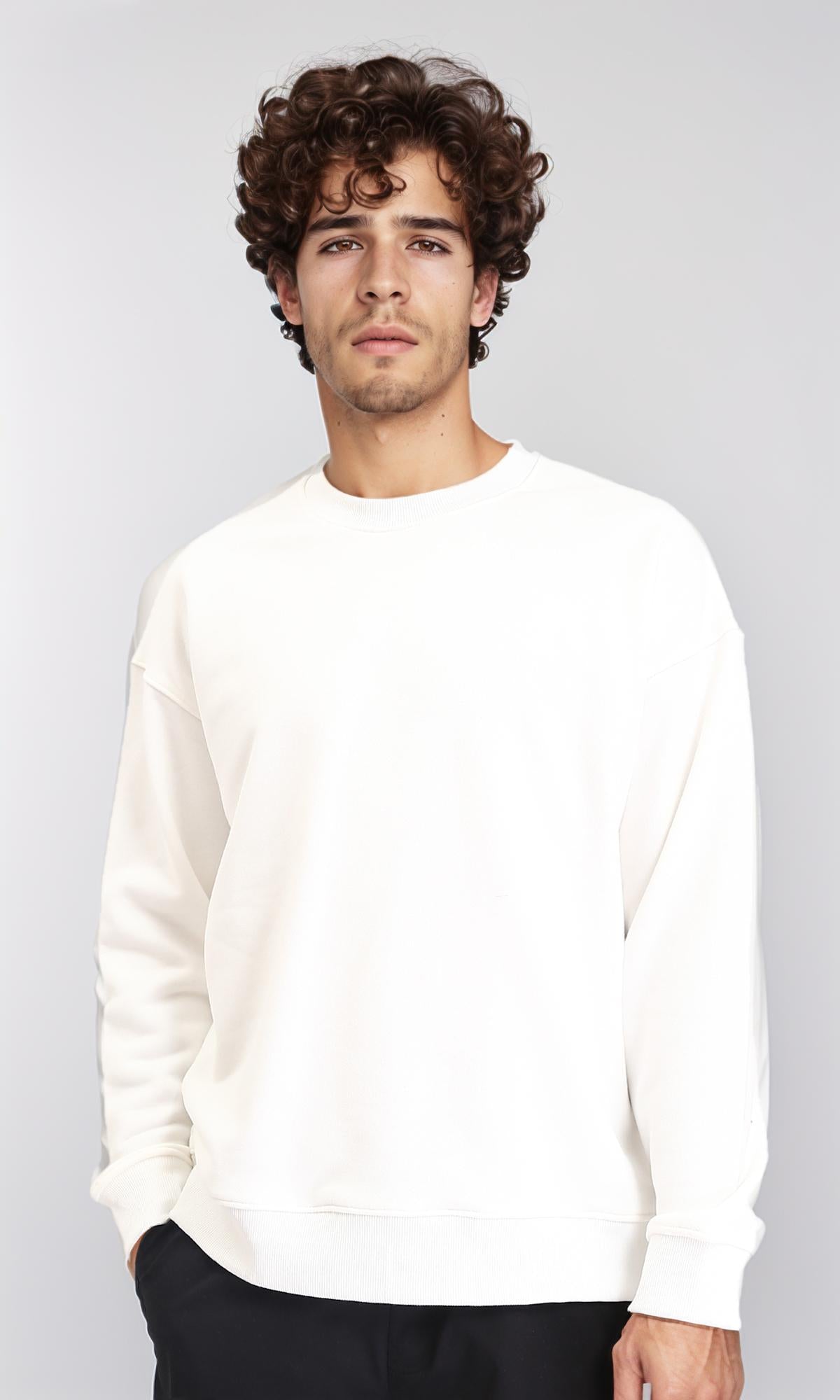 Solid Round Neck Slip On Sweatshirt - Off-White