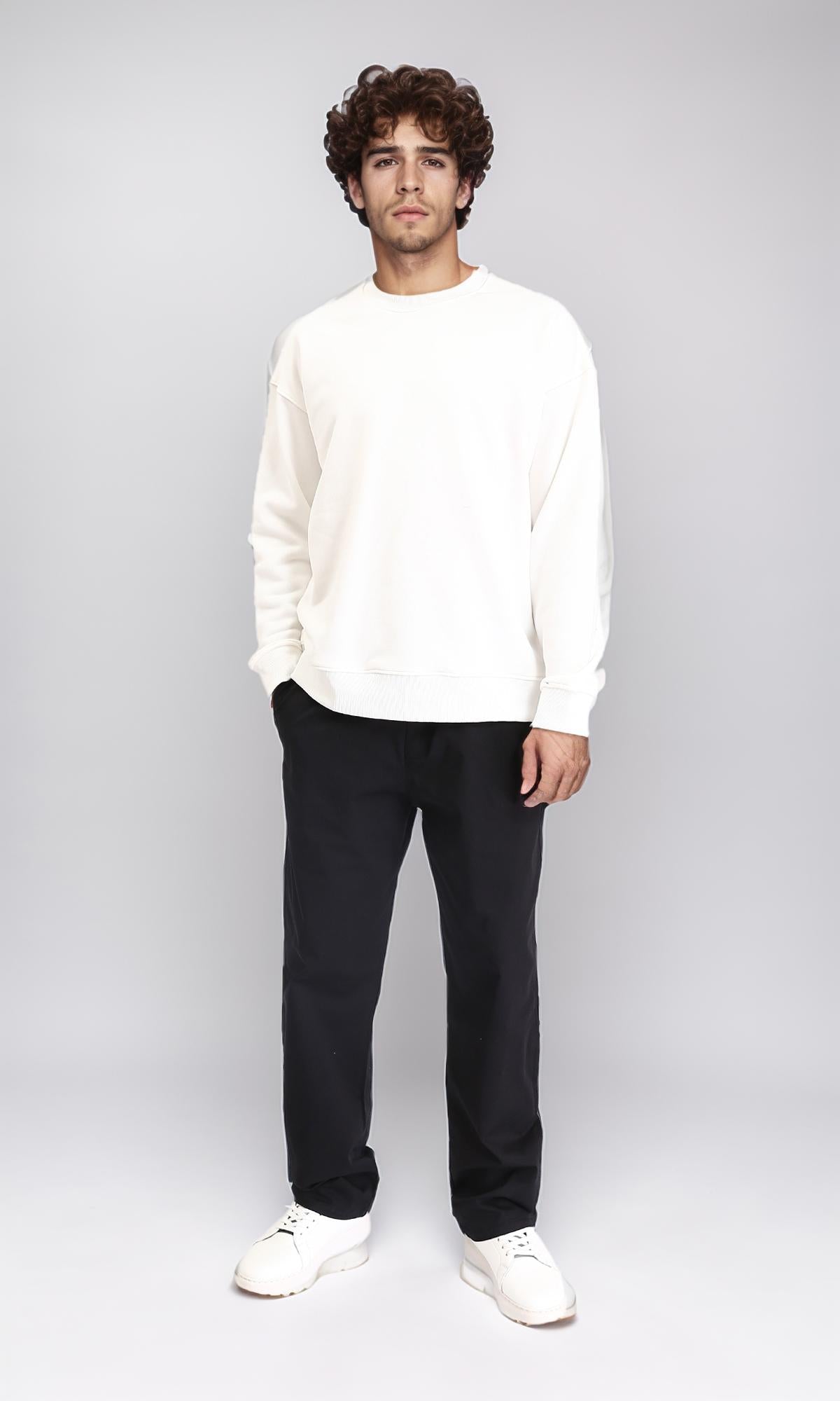 R214270 - Solid Round Neck Slip On Sweatshirt - Off-White