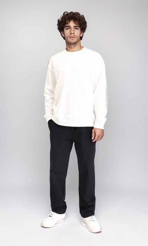 R214270 - Solid Round Neck Slip On Sweatshirt - Off-White