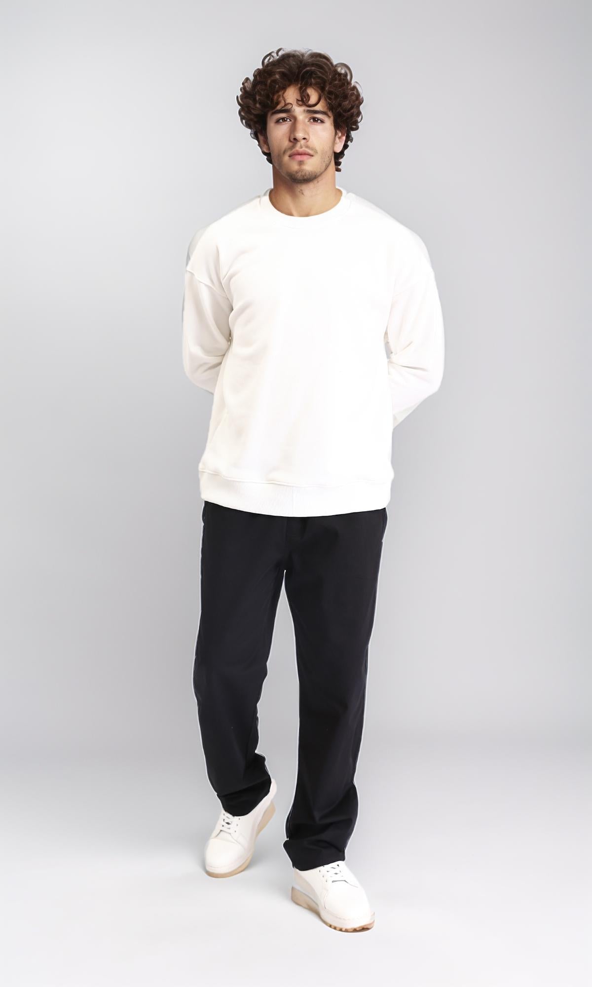 R214270 - Solid Round Neck Slip On Sweatshirt - Off-White