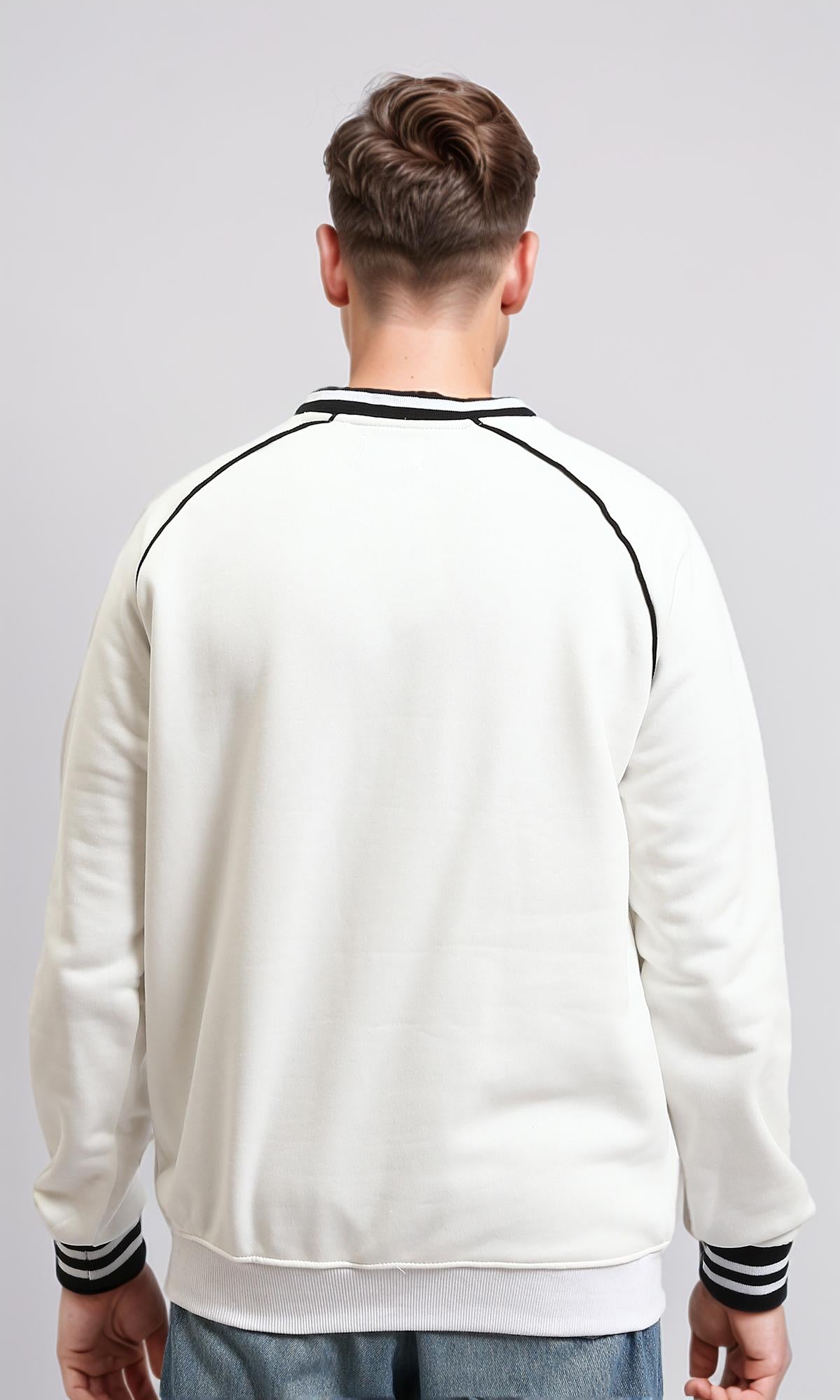 R214271 - Printed Long Sleeves V-Neck Sweatshirt - White
