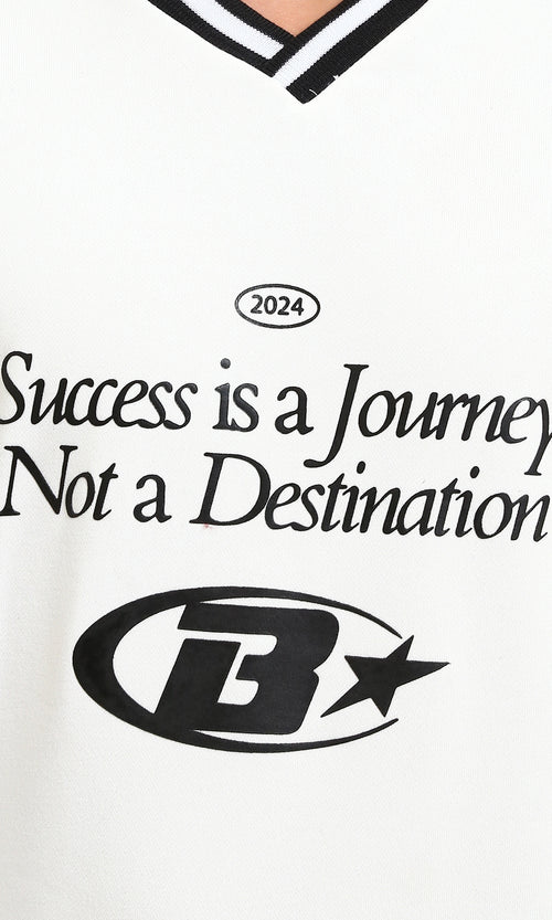 R214271 - Printed Long Sleeves V-Neck Sweatshirt - White