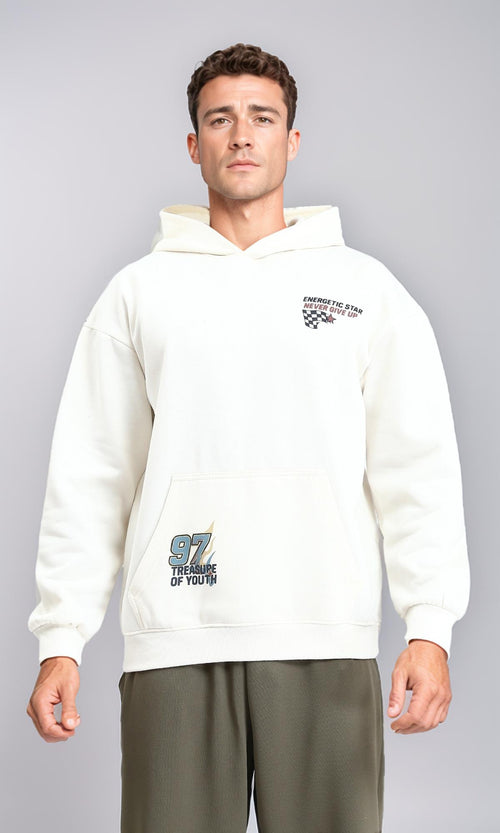 R214272 - Slip On Regular Fit Printed Hoodie - Off-White