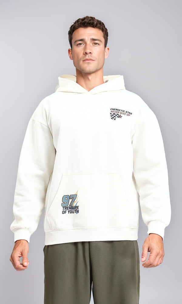 R214272 - Slip On Regular Fit Printed Hoodie - Off-White