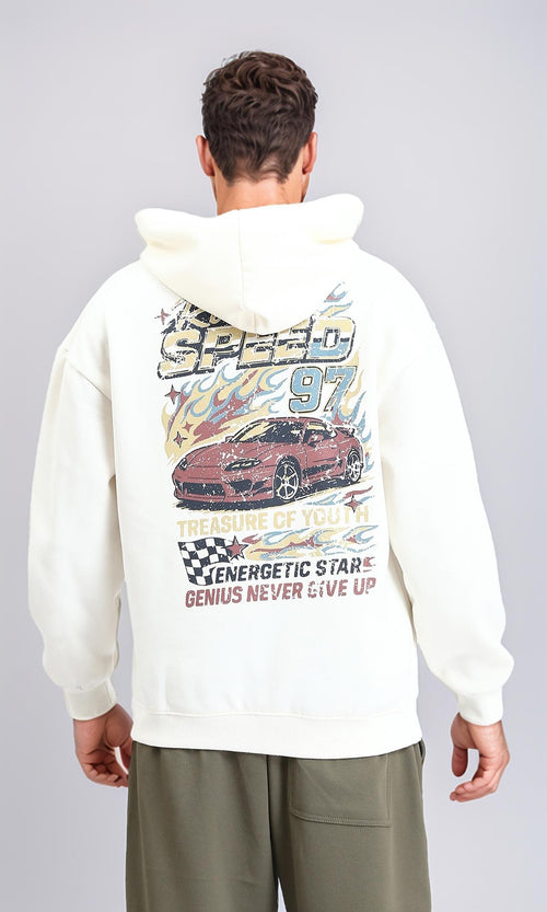 R214272 - Slip On Regular Fit Printed Hoodie - Off-White