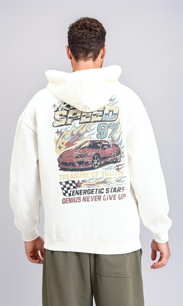 R214272 - Slip On Regular Fit Printed Hoodie - Off-White