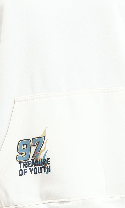 R214272 - Slip On Regular Fit Printed Hoodie - Off-White