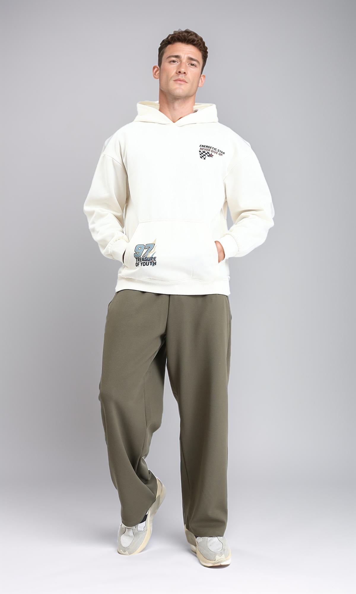 R214272 - Slip On Regular Fit Printed Hoodie - Off-White