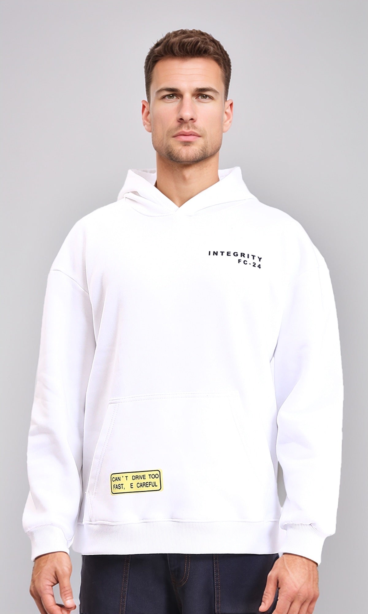 Winter Hoodie with Kangaroo Pocket - White