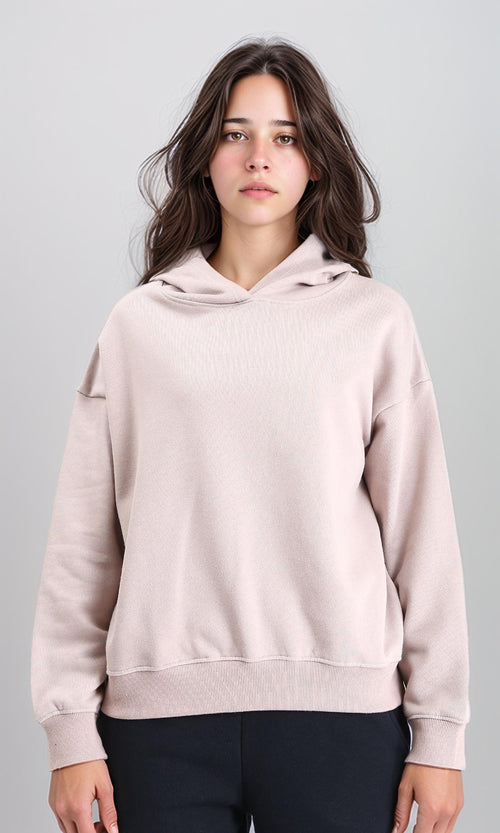 R214277 - Solid Regular Fit Basic Hoodie - Pastel Coffee